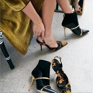 Malone Souliers Madison 100 Black Gold Leather Pointed Toe High Heel Ankle Boots